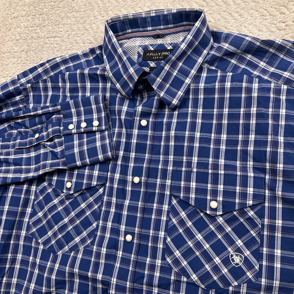 Ariat Pro Series Mens Large Blue Pearl snap Long Sleeve Cowboy Western Rodeo